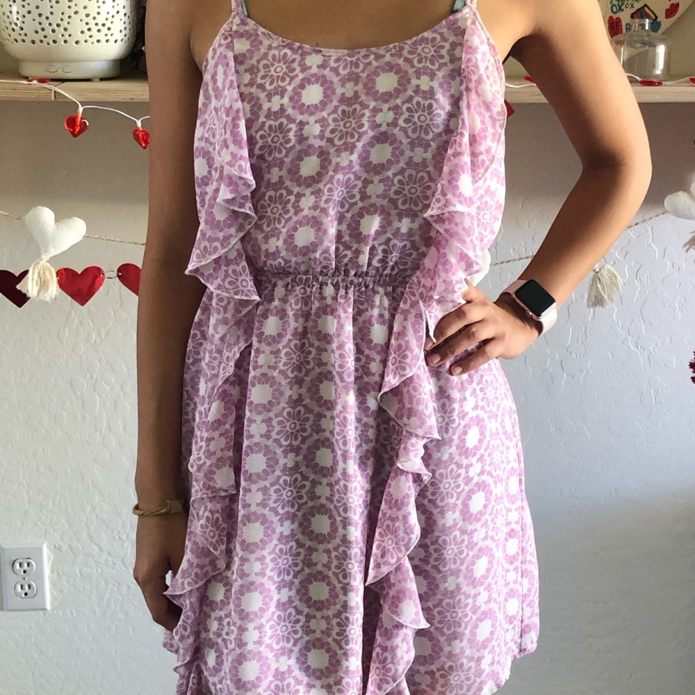 Purple and white ruffled sundress
